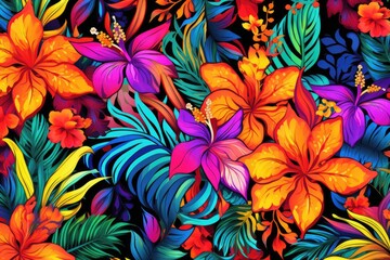 Tropical flowers pattern with leaves