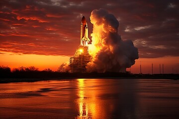 Rocket ascending. exhilarating space launch capturing the vibrant journey to the cosmos