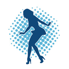 Silhouette of a female dancer wearing mini skirt in action pose. Silhouette of a slim woman dancing happily.