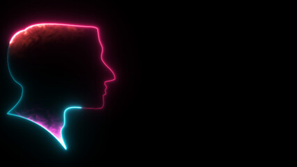 Glowing neon human head and silhouette icon isolated on black background. Motion graphic animation and victor illustration.