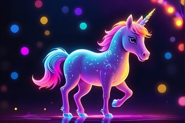 fairy unicorn cartoon illustration with neon colors