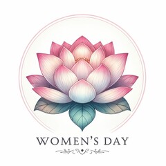 International Women's Day 8th March. Women's Day emblem with a lotus flower. Rendered in watercolor with pastel colors.