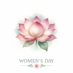 International Women's Day 8th March. Women's Day emblem with a lotus flower. Rendered in watercolor with pastel colors.