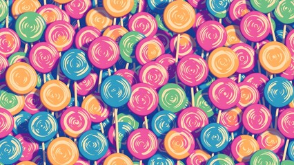 Colorful lollipops and candies on a solid background. Seamless pattern for bakery, pastry shop, confectionery, wrapping paper or packaging