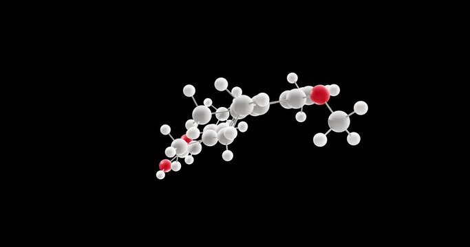 Acitretin molecule, rotating 3D model of neotigason, looped video on a black background