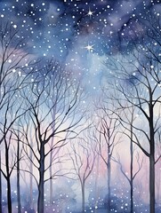 Abstract Celestial Constellations Winter Scene: Snowy Night Skies adorned with Sparkling Constellations