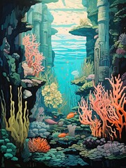 Fototapeta na wymiar Vintage Ocean Depths: Abstract Underwater Scenes - A Captivating Artistic Journey