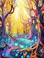 Psychedelic Landscape: Vibrant Swirls in a Color Trip