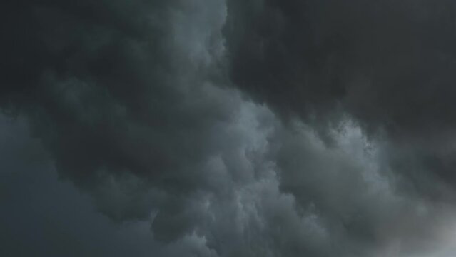 Dramatic dark storm clouds are moving fast, 4k