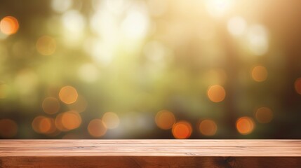 Empty wooden table for product placement or montage with focus to the table top, blurred bokeh background .Generative AI