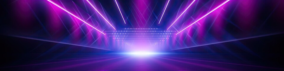 Obraz premium The dark stage show empty dark blue purple pink background with a neon light, clear stand