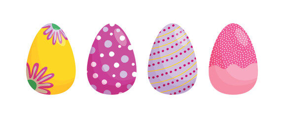 Set of colorful Easter eggs. Easter eggs with patterns.