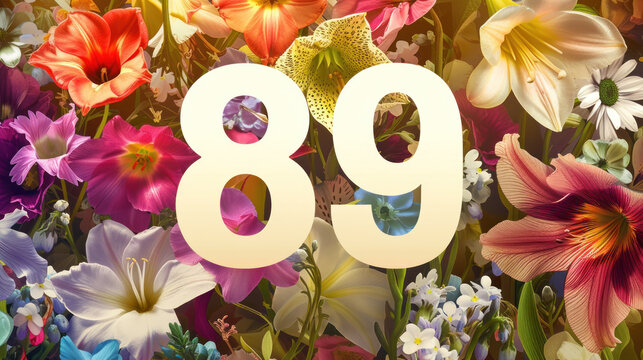 89th birthday card, white number 89 with flowers