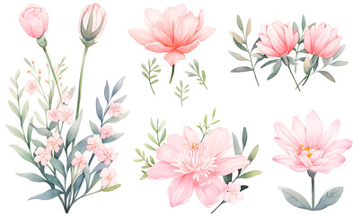 Watercolor pink flower object, Generative AI