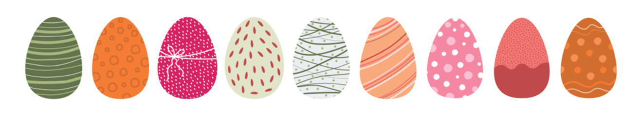 Bright colorful Easter eggs painted creatively. Hand drawn Easter eggs.