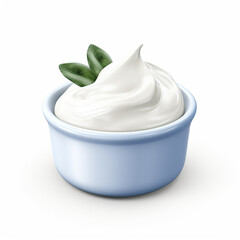 Sour cream in a bowl isolated on white background. 3d illustration