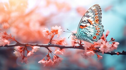 a picture of a butterfly in cherry blossom