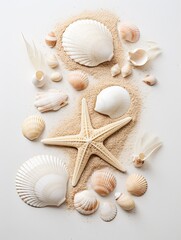 Fototapeta na wymiar Beach and Seashell Compositions: Coastal Escape Ocean Wall Art Print with Tranquil Vibes