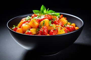 Delicious italian gnocchi with savory sauce, perfectly prepared and apt for custom text - obrazy, fototapety, plakaty
