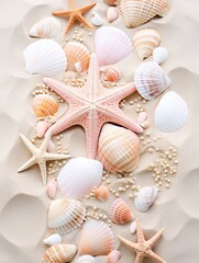 Fototapeta na wymiar Coastal Shellscape: Beach and Seashell Compositions Wall Art for Ocean Vibes