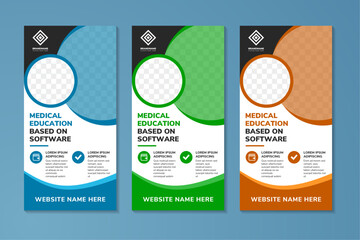 Elegant medical education health care based on software rollup banner template bundle. Advertising, background, biochemistry, biology, brochure, business promotion signage standee. space for photo
