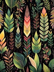 Boho Feather and Arrow Patterns: Rainforest Landscape with Boho Jungle Motifs
