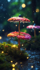 Fototapeta premium A Rainy Summer Night's Macro Photography with Colorful Details and Soft Bokeh Lighting.