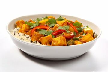 Delicious Homemade Chicken Curry with Rice in White Bowl