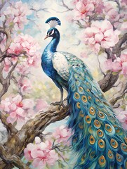Obraz premium Elegant Peacock Impressions: Abstract Landscape Illustrations in an Artistic Bird�s Impressionist Style.