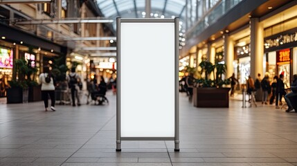 White billboard inside of the huge shopping center, providing advertising on the LED panel, marketing concept