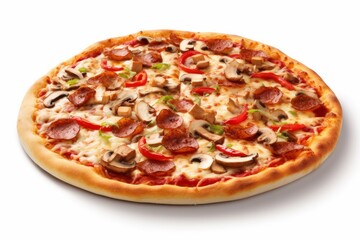 Delicious Pepperoni and Mushroom Pizza on White Background