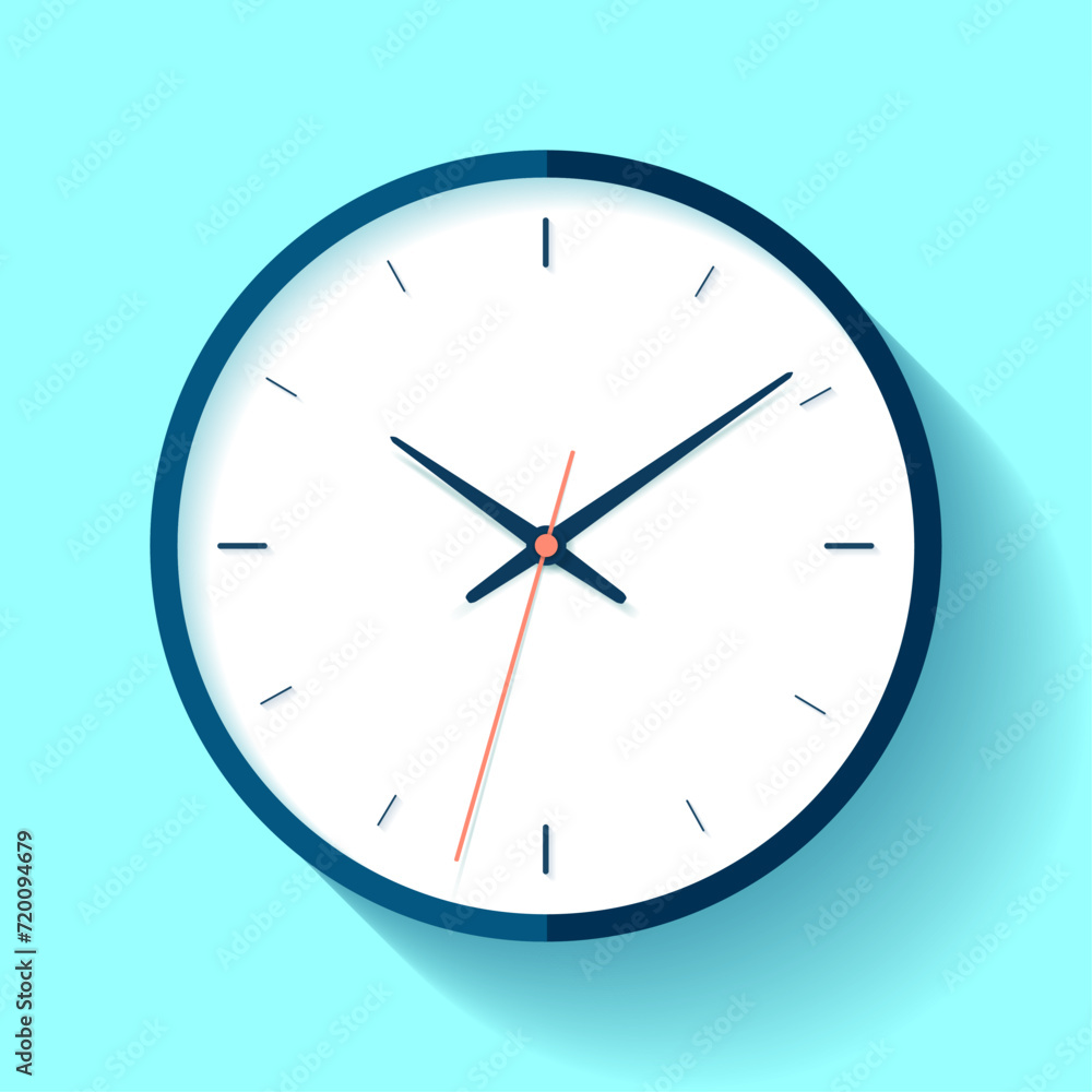 Poster clock icon in flat style, timer on blue background. fine lines. business watch. vector design elemen