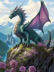 Obraz na płótnie Canvas Fantasy Dragon Illustrations: Scenic Vistas of Dragons in Nature at the National Park Art Print.