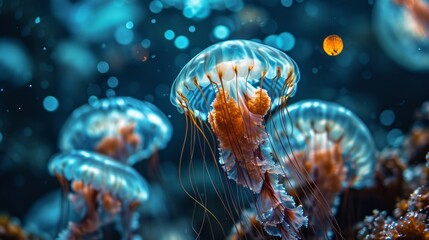 Majestic Jellyfish Underwater Dance in Deep Blue Seascape
