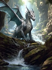 Fantasy Dragon Illustrations: Stream and Brook Art with Freshwater Dragons in Enchanting River Scenes