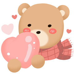 Smiling Brown Teddy Bear with Heart, Cartoon Illustration for Valentine's Day Love and Joy, Perfect Gift for Children