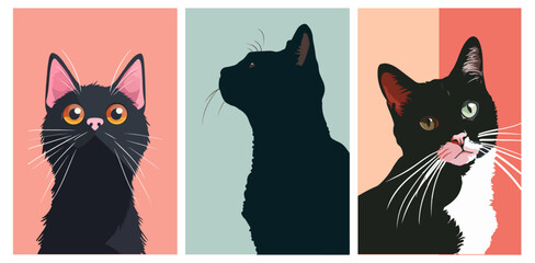 cat vector illustration poster. cat poster. cat isolated on pastel background. black cat, cat silhouette.
