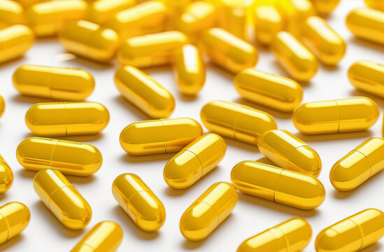 Yellow Oval Capsules On White Background