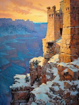 Dawn Painting at Grand Canyon: First Light Illuminating Majestic Canyon Walls