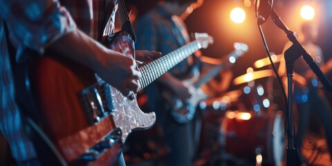 A rock band is playing music at a concert - Powered by Adobe