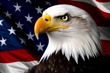 Proud American Eagle with Flag Background
