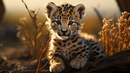 A leopard cub in the bush.