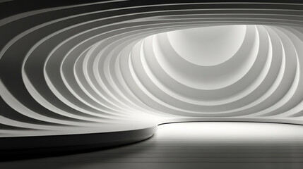 3d render, abstract architecture background, empty interior with white curved stairs.  AI Generative