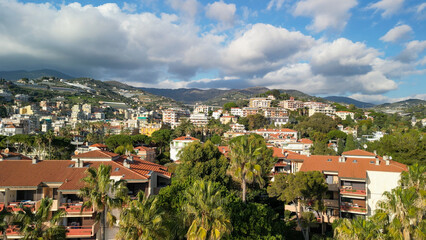 Fototapeta na wymiar Sanremo, Italy. Aerial view of city port and skyline