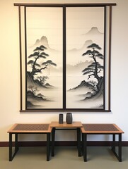 Japanese Sumi-e Landscapes Framed Print: Serene Sumi-e Art with Frame