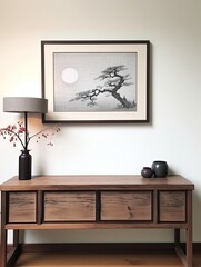 Sumi-e Framed Landscape Print: Japanese Sumi-e Paintings with Frame