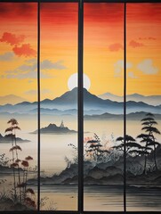 Japanese Sumi-e Paintings: Captivating Sunset Scenes and Serene Evening Landscapes