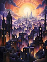Dawn Jazz: Roaring Twenties City Lights - Twilight Landscape Painting - obrazy, fototapety, plakaty