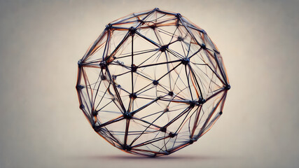 Wireframe mesh net of digital image of  Sphere Illustration with connected Lines and Dots. AI generated image