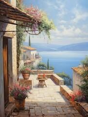 Mediterranean Sea Views: Rustic Sea Village Landscape Painting